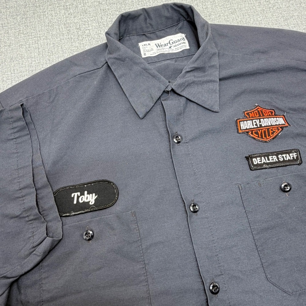 Harley Davidson Dealer Staff Mechanic Work Shirt Mens XL WearGuard Patch Grey